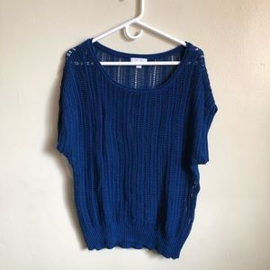 New York & Company Blue Knit Short Sleeve Sweater